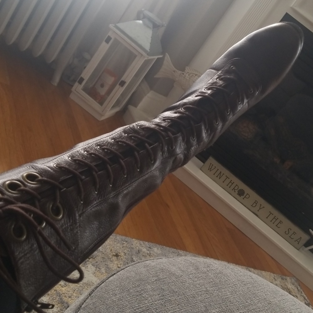 NINE WEST Brown Leather Lace-up Boots